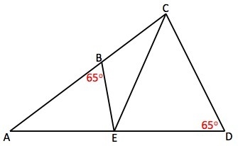 If ∠BAE = 45° and ∠CED = 70° is ΔABE ~ ΔCDE? If so, by what criterion? A) yes, by-example-1