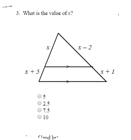 Whats the value of x A.5 B.2.5 C.7.5 D.10-example-1