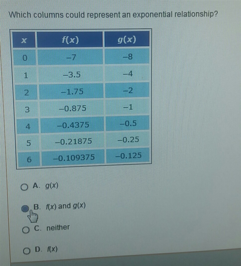 Which columns could represent an exponential relationship?-example-1