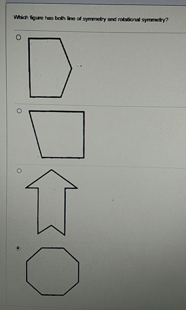 Which figure has both line of symmetry and rotational symmetry-example-1