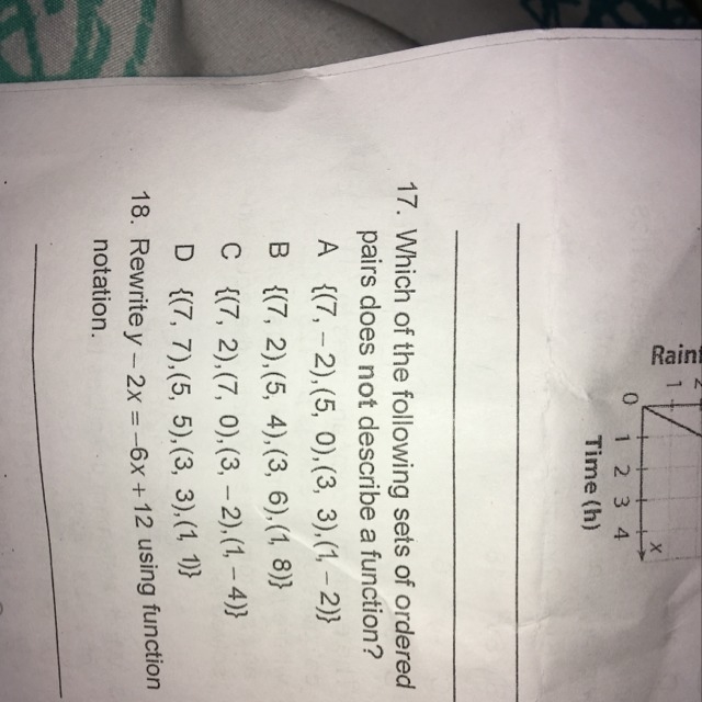 Which of the following sets of ordered pairs does NOT describe a function?-example-1