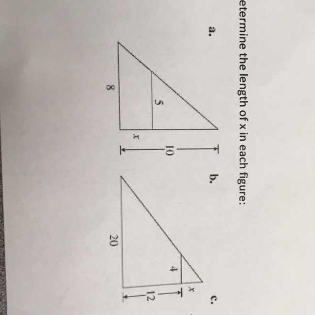 I need to know how to get the x's in these triangles a. b. c.-example-1