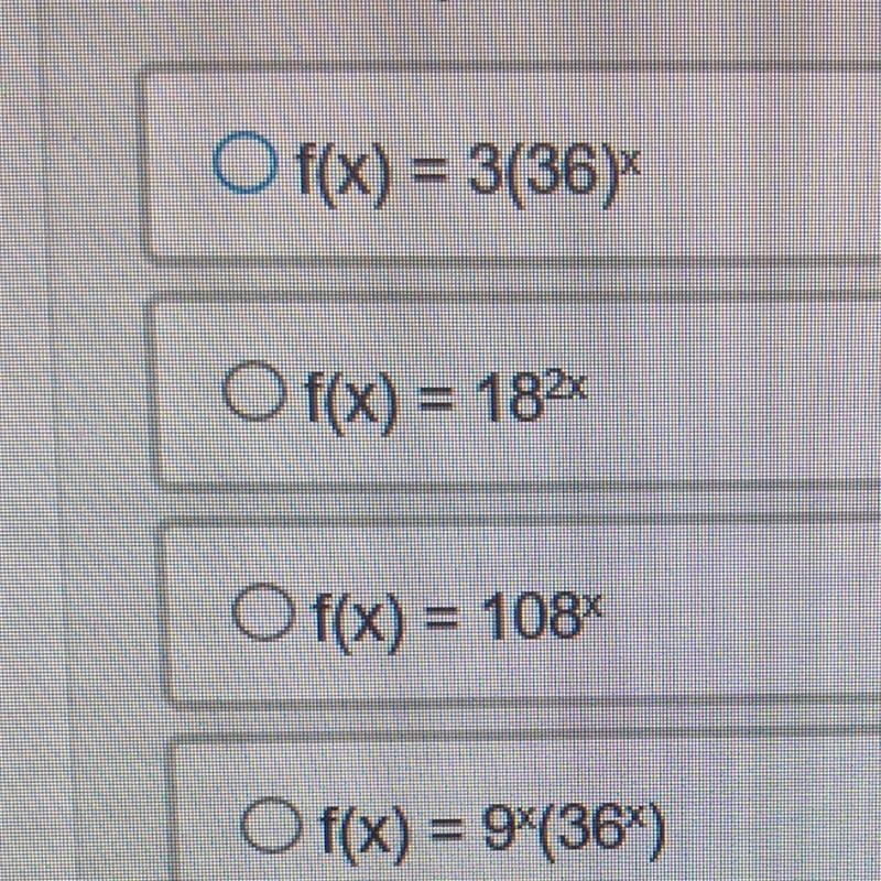 Find an equivalent function to f(x)=3(6)^2x Answer choices in picture-example-1