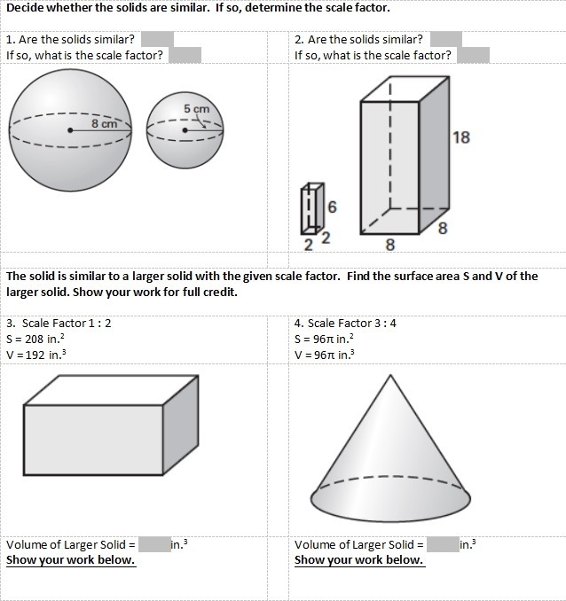 Can someone please help me with these math questions? Are these solids similar? If-example-1