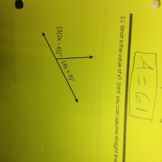 What is the value of x? (Hint, you can assume straight lines)-example-1