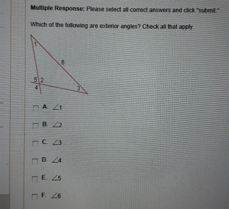 Which of the following are exterior angles? check all that apply-example-1