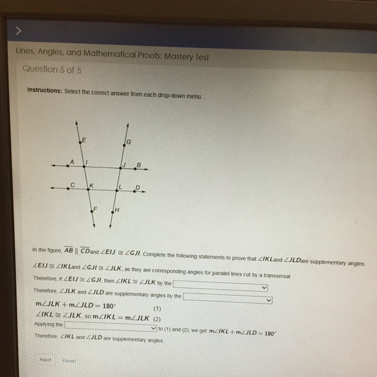 In the figure AB||CD and EIA is congruent to GJB-example-1