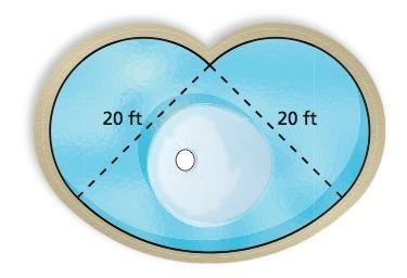 The fountain is made up of two semicircles and a quarter circle. Find the area of-example-1