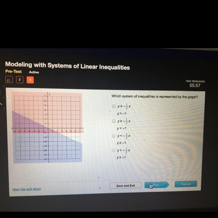 Which system of inequalities is represented by the graph?-example-1