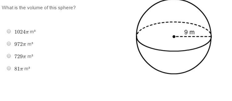 Geometry Questions! (some are in pictures) 1. The volume of a sphere is 36π in³. What-example-1