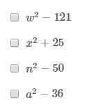 Which expressions are differences of squares?-example-1