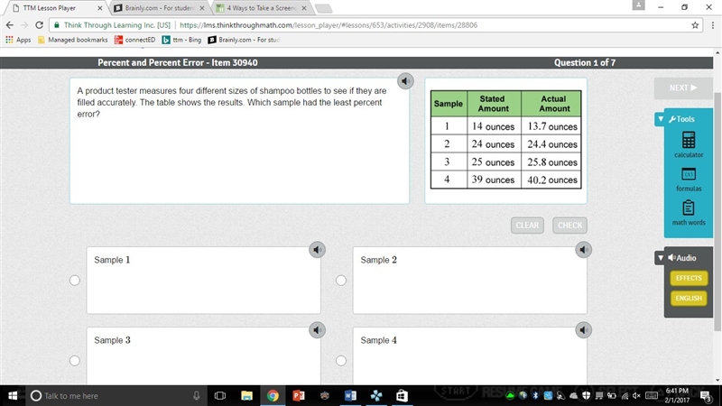 You are testing two food scales for accuracy by weighing two different types of foods-example-1