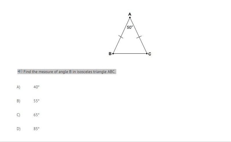 30 POINTS!! Find the measure of angle B in isosceles triangle ABC.-example-1