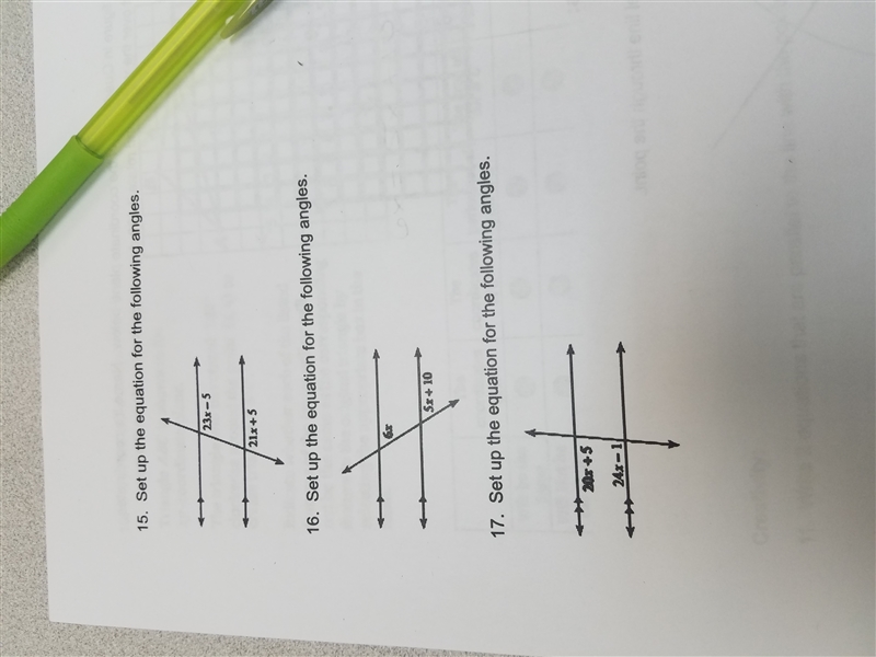 Set up equation for the following angles-example-1