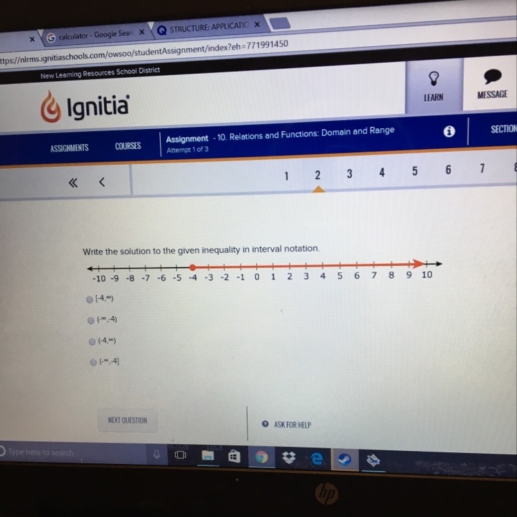 Write the solution to the given inequality in interval notation.-example-1