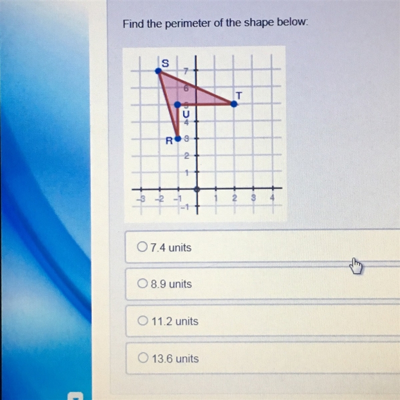 Find the perimeter of the shape below r(-1,3) s(-2,7) t(2,5) u(-1,3)-example-1