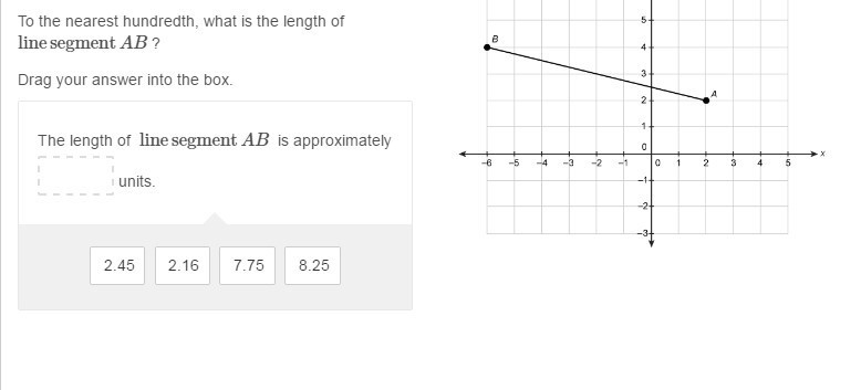 To the nearest hundredth, what is the length of line segment AB ? Drag your answer-example-1