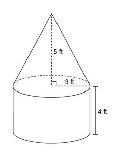 The figure is made up of a cylinder and a cone. What is the exact volume of the figure-example-1