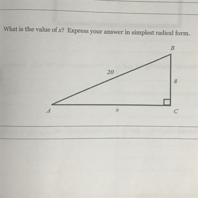 What is the value for x? How do you express in radical form?-example-1