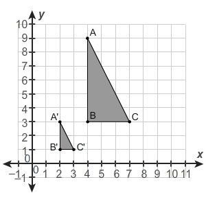 Triangle A′B′C′ is the image of triangle ABC after a dilation. What is the scale factor-example-1