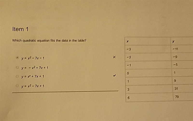 Which quadratic equation fits the data in the table?-example-1