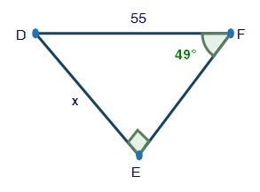 Use △DEF, shown below, to answer the question that follows: (Triangle DEF where angle-example-1