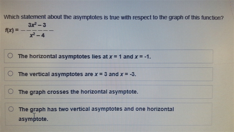 Which statement about the asymptotes is true with respect to the graph of this function-example-1