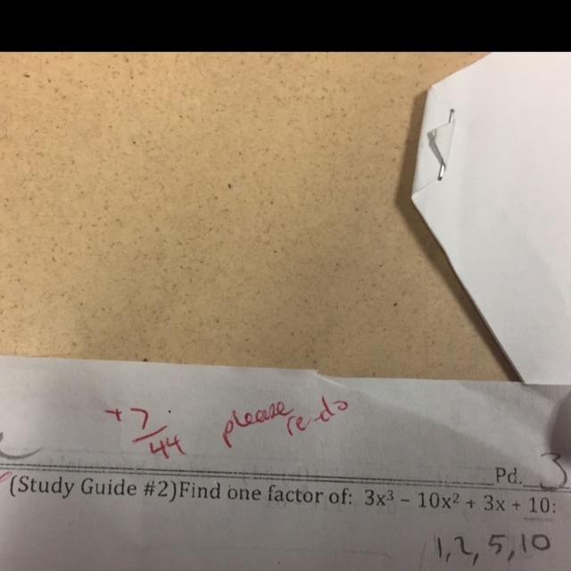 Find one factor of: 3x^3-10x^2+3x+10-example-1