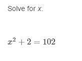 Solve for x. x^2+2=102 there are two solutions for x-example-1