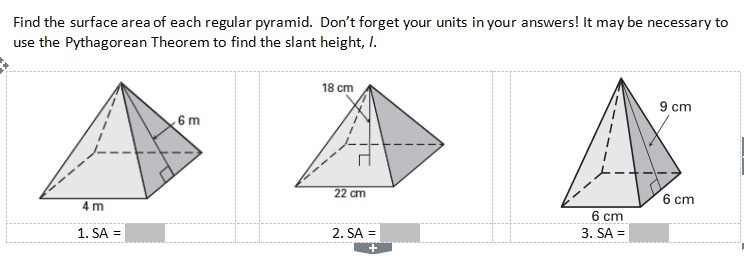 Pyramids and cones (finding surface area). Please help!-example-1