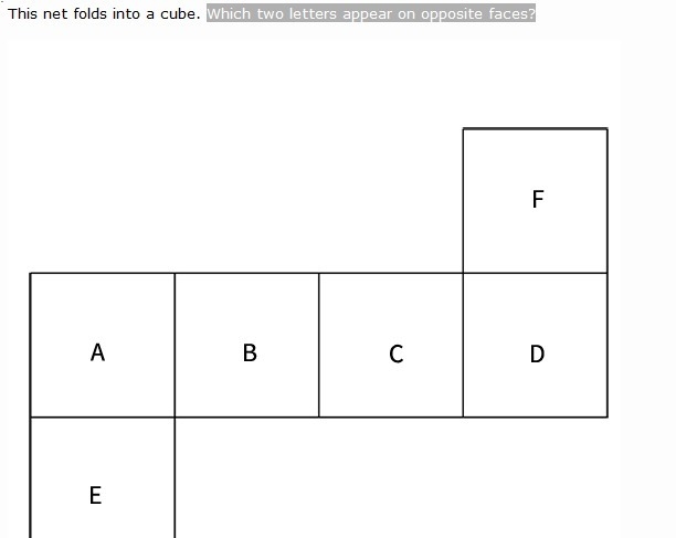 PLEASE HELP This net folds into a cube. Which two letters appear on opposite faces-example-1