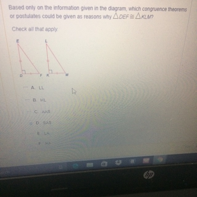 Which congruence theorems or postulated could be given as reasons why DEF = KLM-example-1