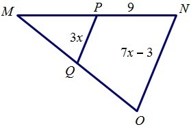 If qp is a midsegment of mno find x-example-1