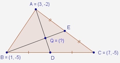 In ABC, and intersect each other at point Q. According to a theorem on medians, Q-example-1