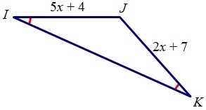 If angle I is congruent to angle K, find JK.-example-1