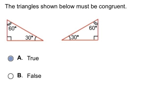 True or false; triangles congruent or not?-example-1