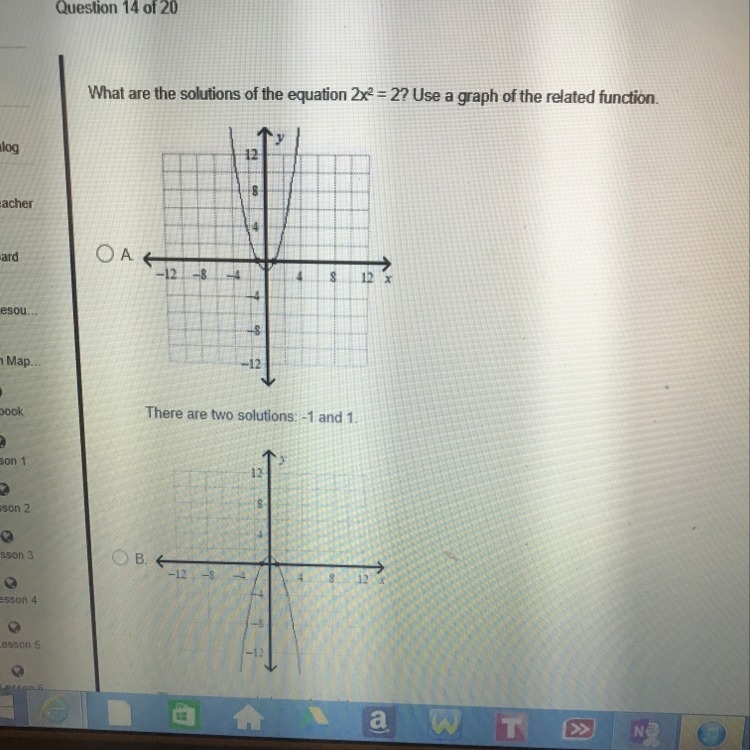 What are the solutions of the equation 2x2=2 use a graph of the related function-example-1