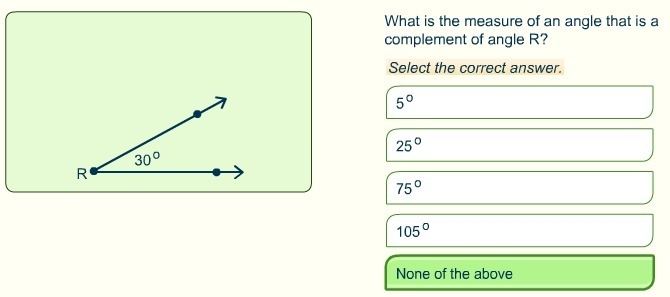 [20 POINTS] What is the measure of an angle that is a complement to angle R?-example-1