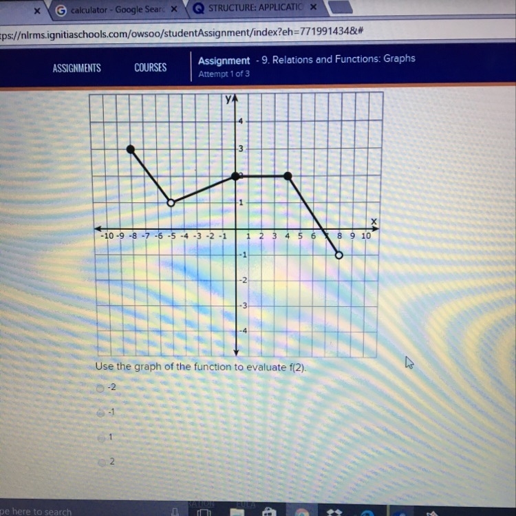 Use the graph of the function to evaluate f(2)-example-1