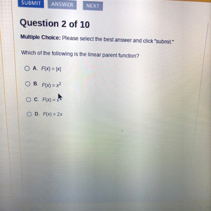 Which of the following is the linear parent function-example-1