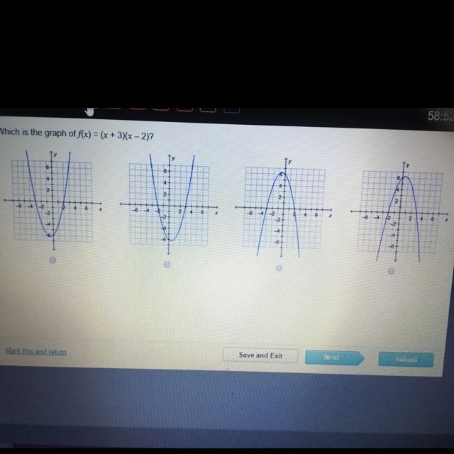 Which is the graph of f(x) = (x+3)(x - 2)?-example-1