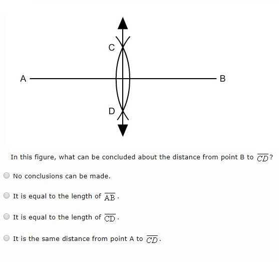 In this figure, what can be concluded about the distance from point B to CD?-example-1