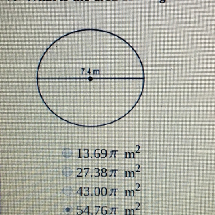 What is the area of the given circle in Terms of Pi?-example-1