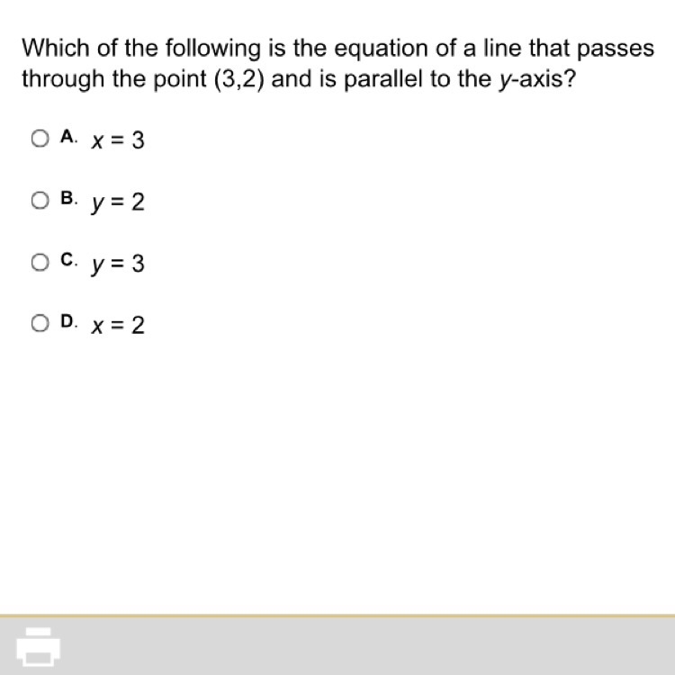 Which is the equation of a line that passes through the point (3,2) and is parallel-example-1