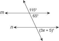 For what value of x is line m parallel to line n? Enter your answer in the box.-example-1