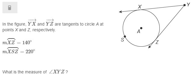 In the figure, YX−→− and YZ−→− are tangents to circle A at points X and Z, respectively-example-1