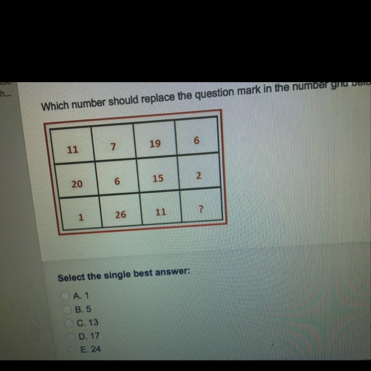 Which number should replace the question mark in the number grid below?-example-1