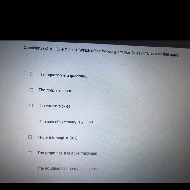 Consider f(x)= -(x+7)^2+4-example-1