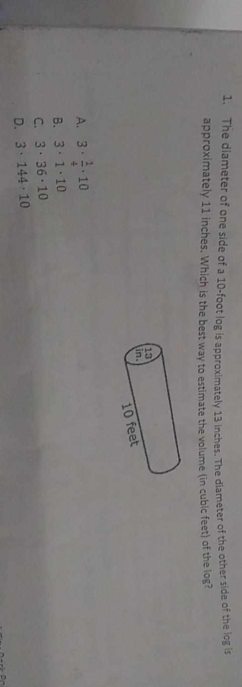 The diameter of one side of a 10-foot log is approximately 13 inches. The diameter-example-1