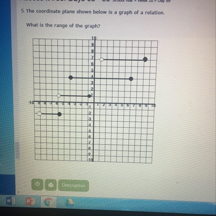 A) -10 < y < 10 B) -2 < y < 7 C) { -2, 1, 4, 7 } D) { -2, 7 }-example-1